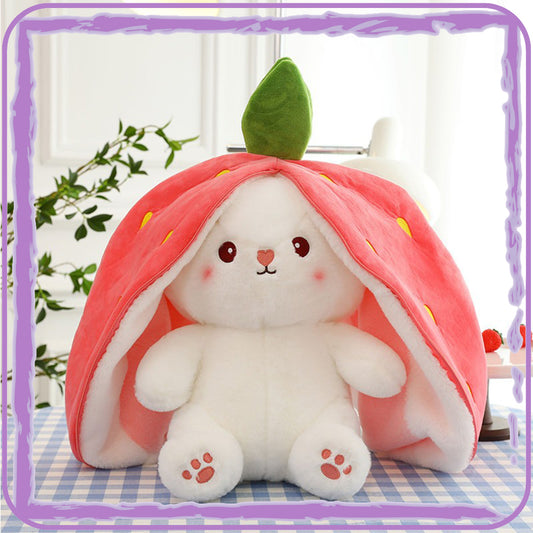 Peluche transformable fruit-lapin pour bébé, douce et amusante 2-en-1
